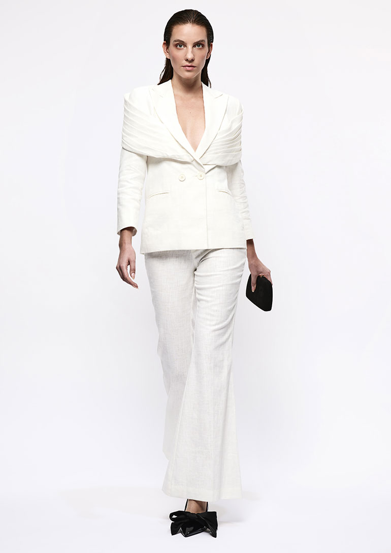 Vegan Bootcut Trousers in White Nettle